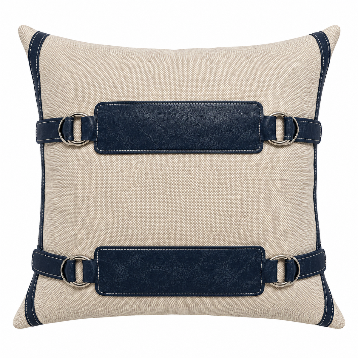 Mariel Navy Leather & Oatmeal Pillow - 24"x 24"