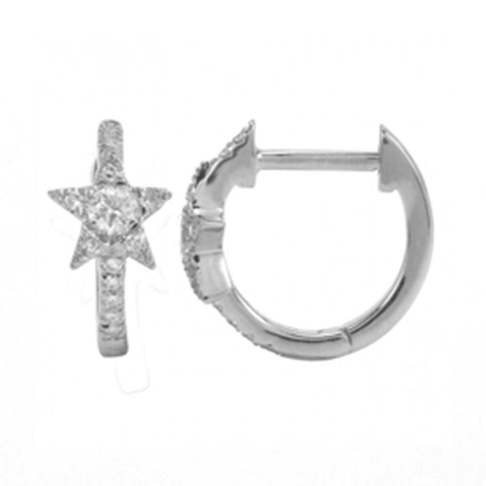14K Gold and Diamond Star Huggie Earrings image 0