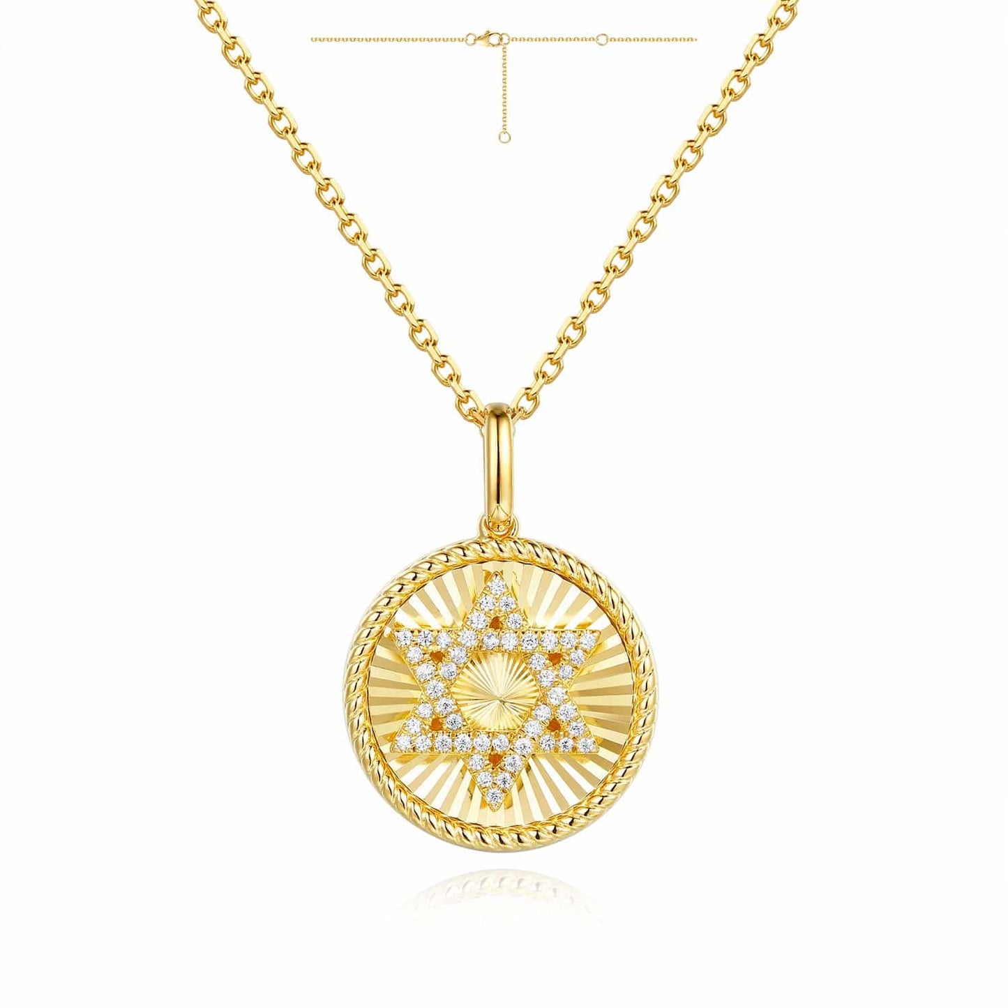 14K Yellow Gold Fluted Round Pendant with Diamond Star of David image 0