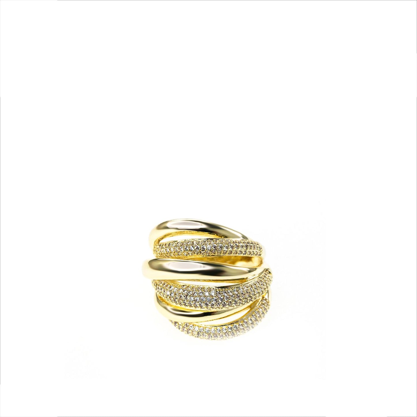 Gold Plated Layered Dome Ring with CZ image 0