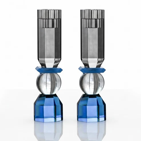 Modern Cut Tall Candlesticks Cobalt Smoke