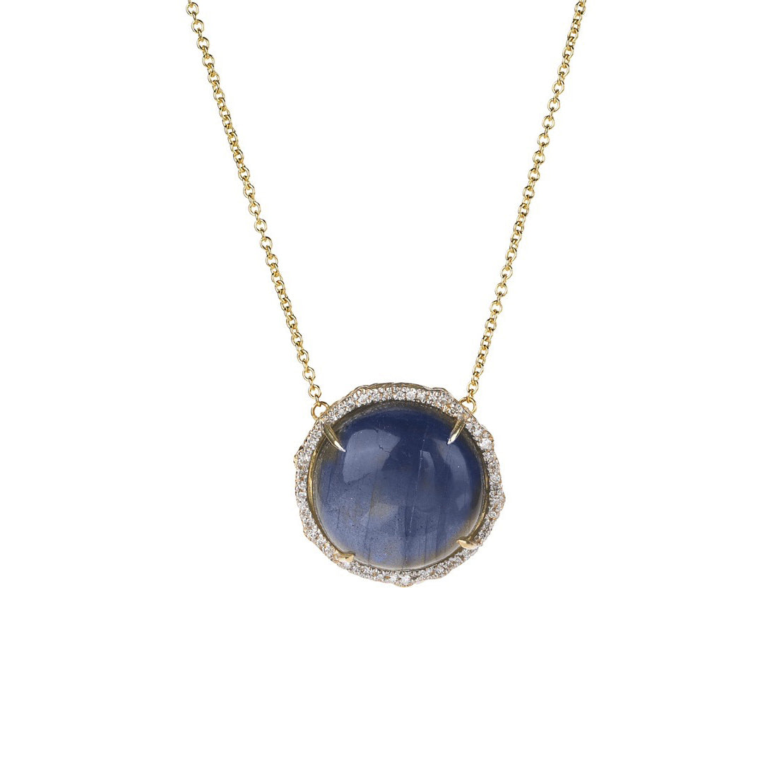 18K Labradorite and Diamond Round Pendant image 0
