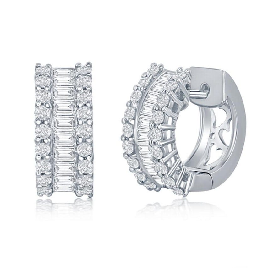 18K White Gold Baguette Huggies image 0