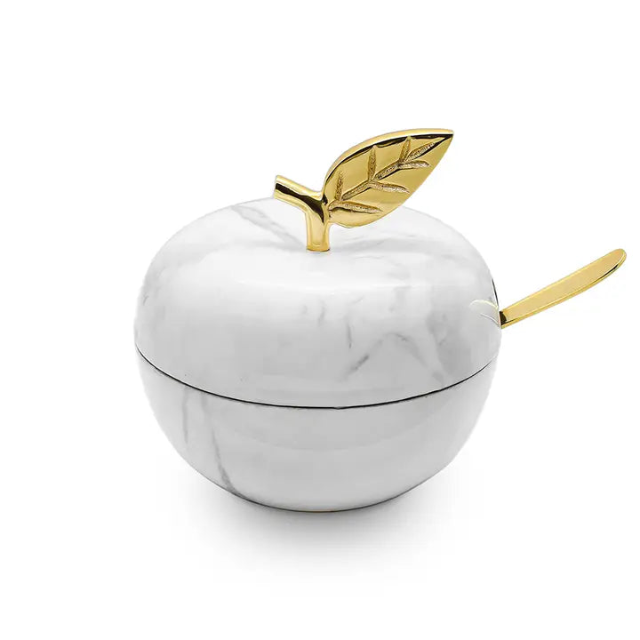 Apple Shaped Honey Dish - White Marble image