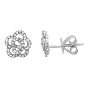 14k White Gold Flower Diamond Earrings image 0