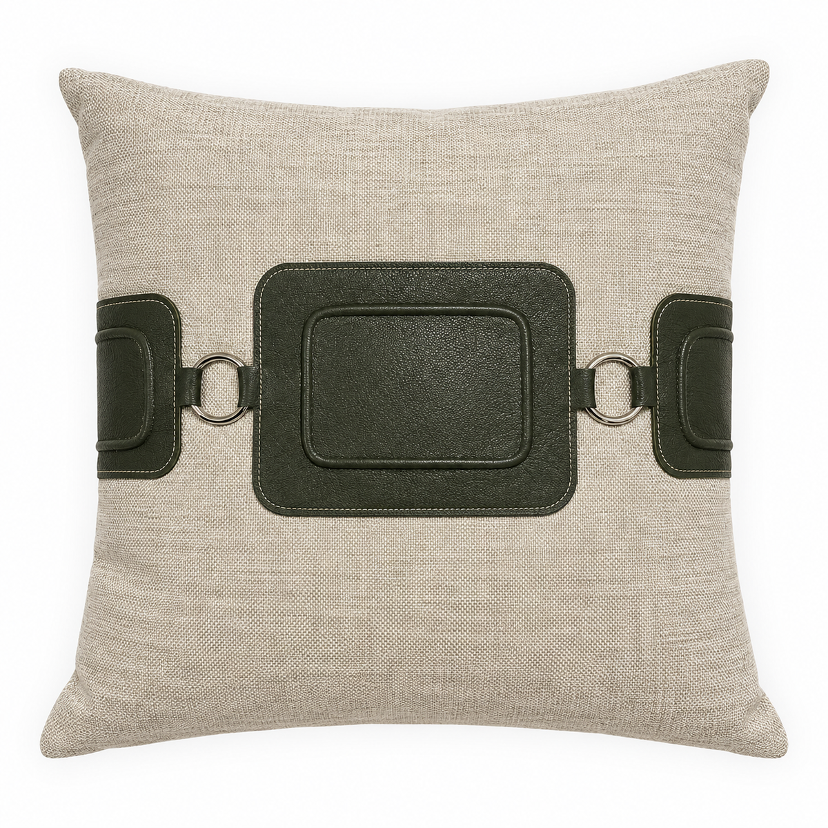 Nayeli Green Leather & Oatmeal Pillow - 24"x 24"