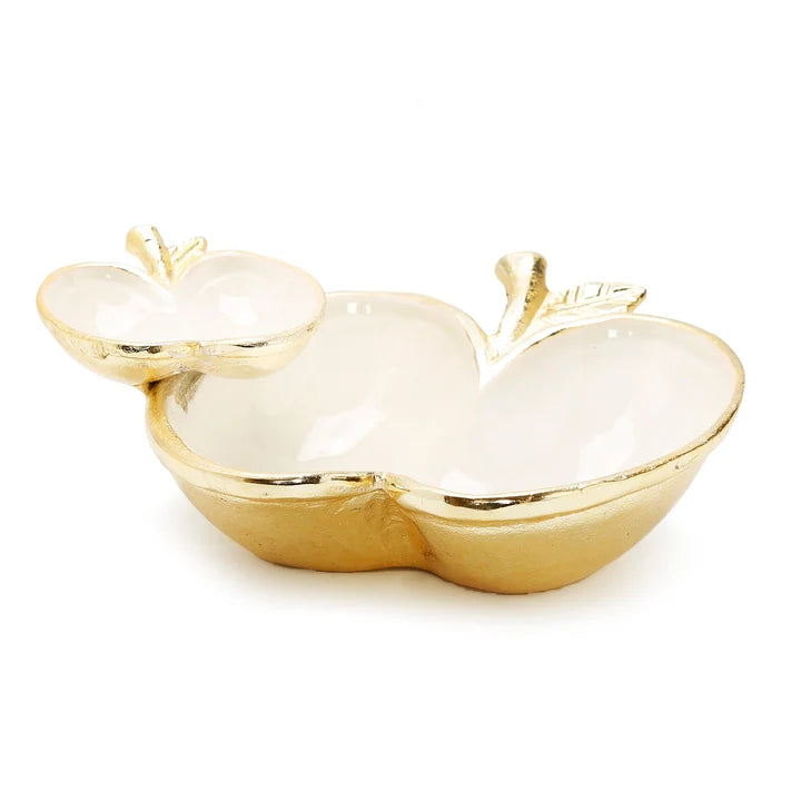 Two Apple Dish White with Gold