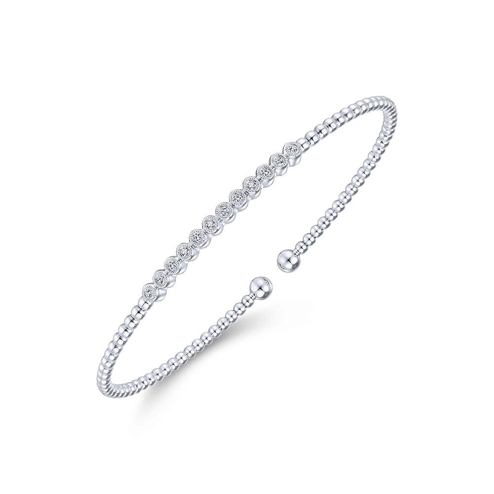 14K White Gold Beaded Diamond Bangle image 2