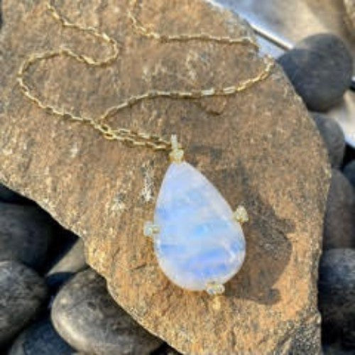 Teardrop Rainbow Moonstone Necklace