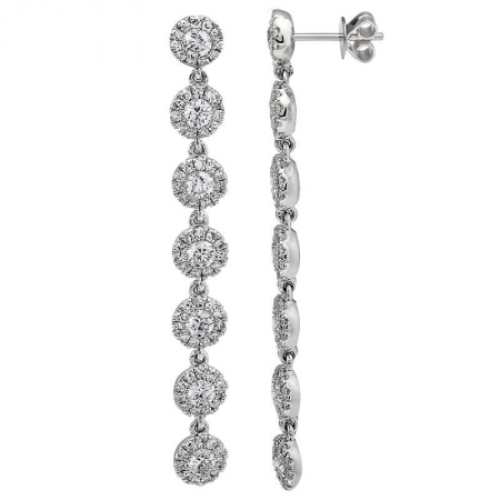 14k White Gold Diamond Halo Drop Earrings image 0