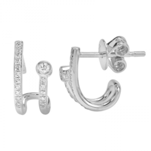 14K White Gold and Diamond Circle Lobe Huggies image 0