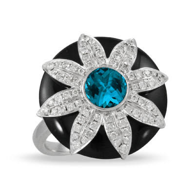 White Gold Diamond/Onyx Flower Ring image 0