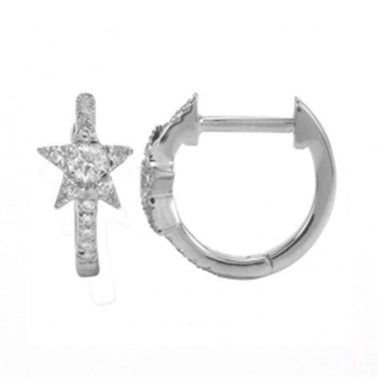 14K Gold and Diamond Star Huggie Earrings image 0