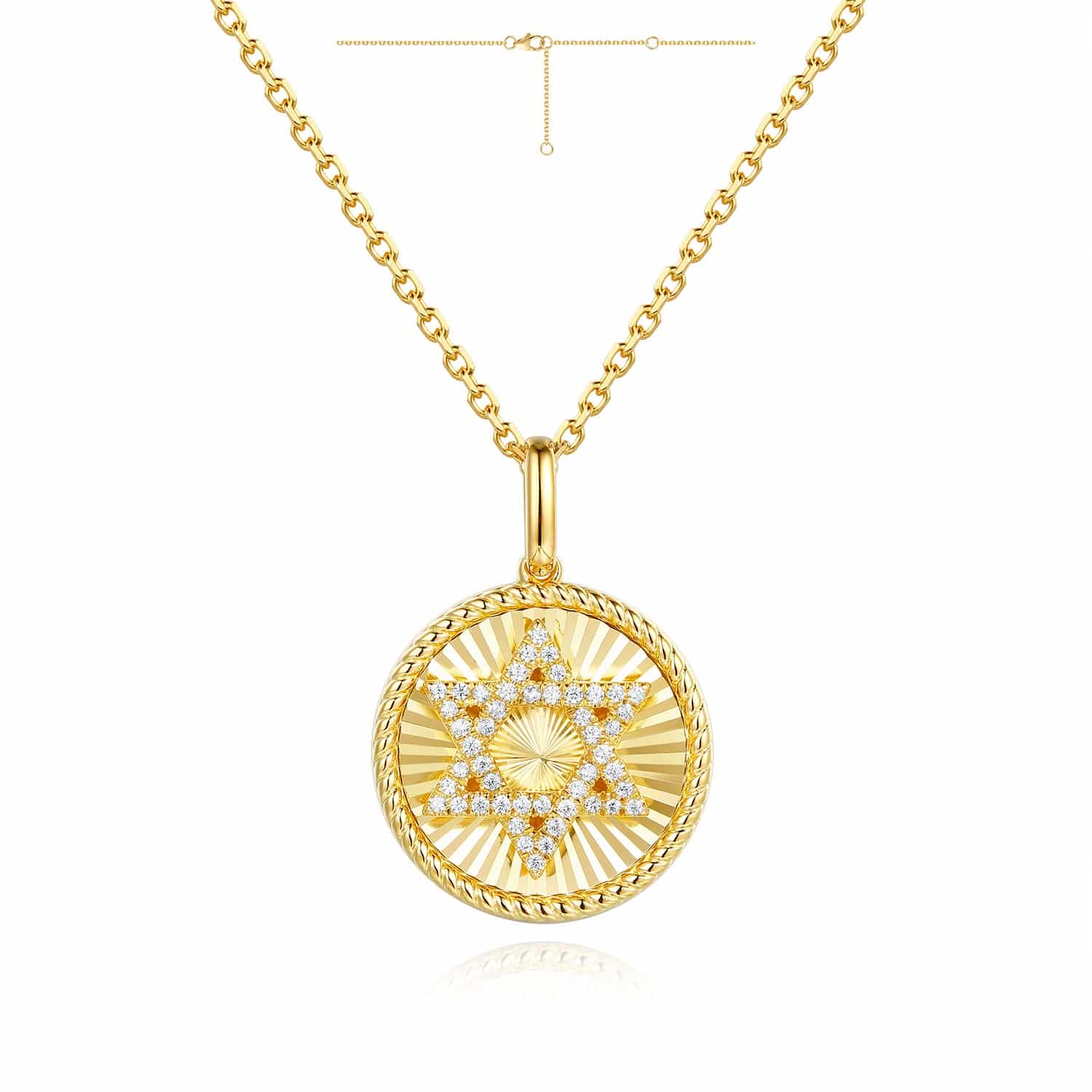 14K Yellow Gold Fluted Round Pendant with Diamond Star of David image 0