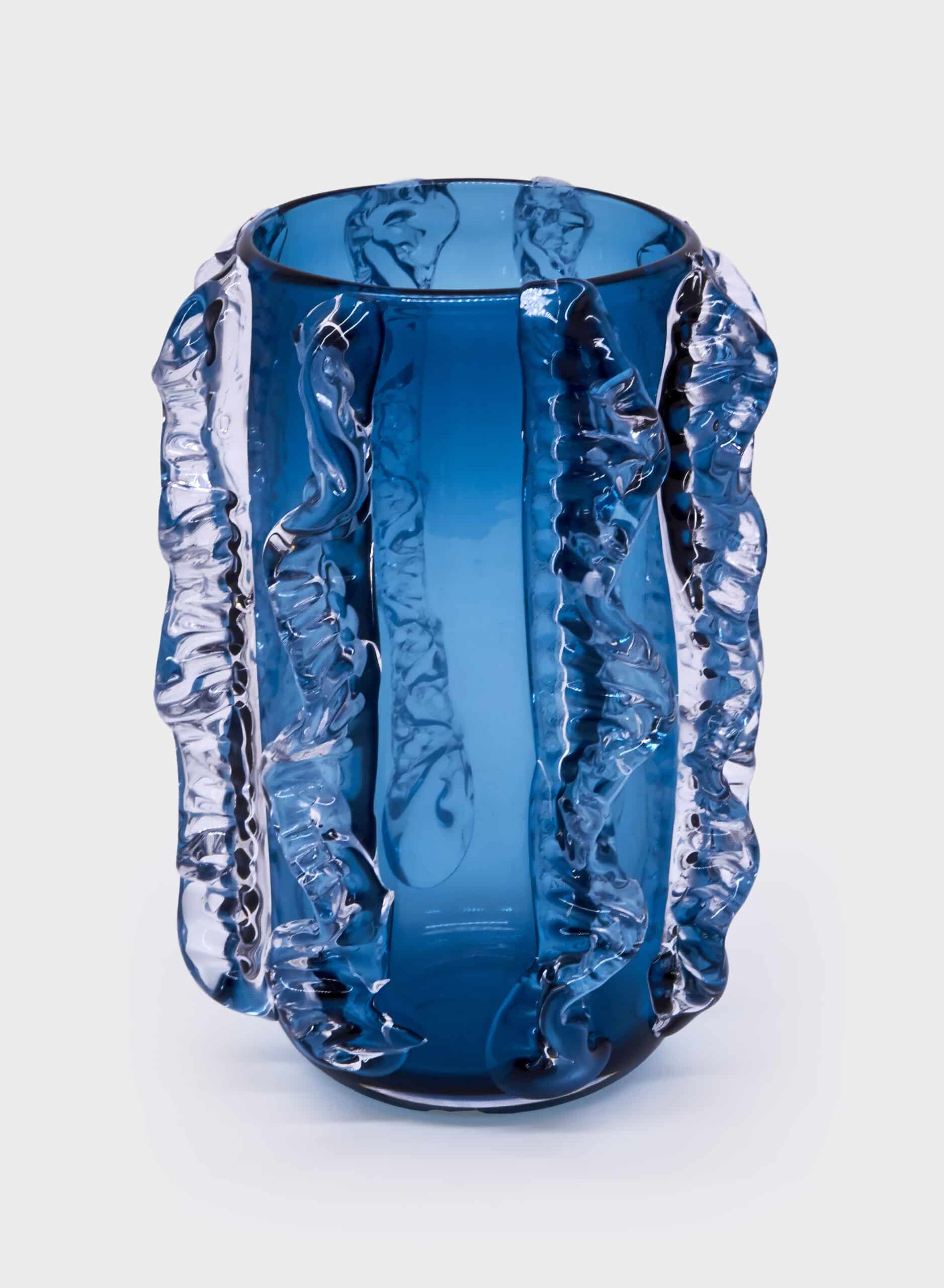 Clear Blue Molten Glass Vase image 0