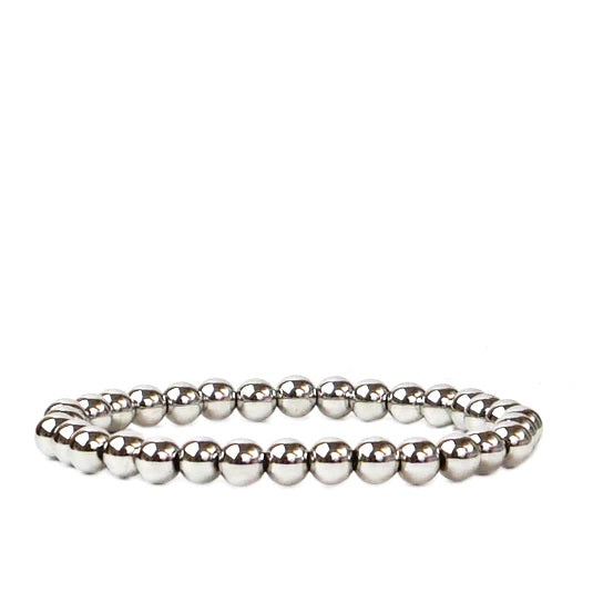 6mm Metal Beaded Stretch Bracelet | Silver image 0