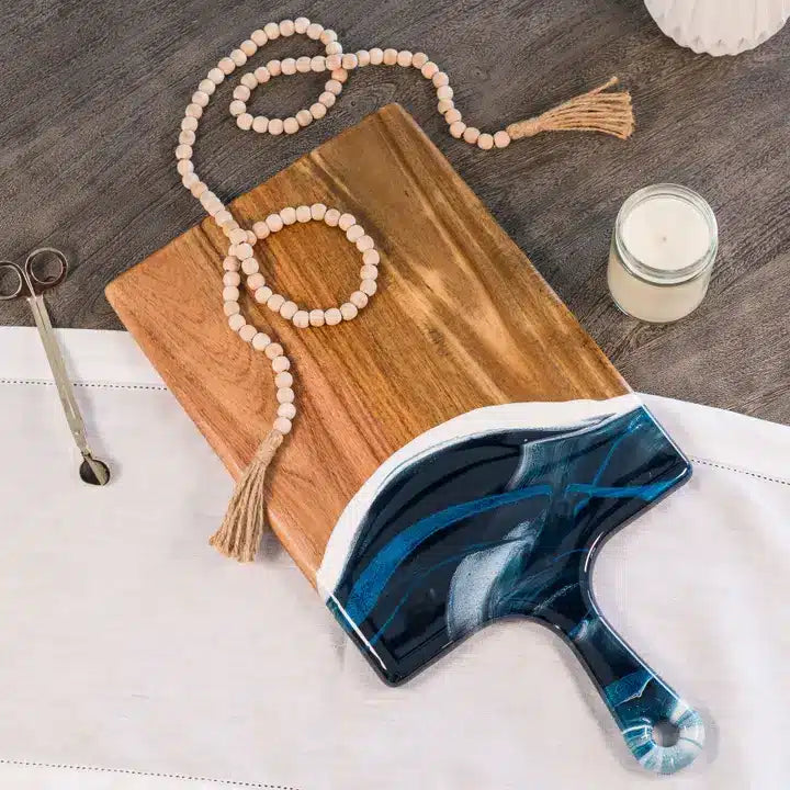 Large Acacia Cheese Board - Navy White Metallic image