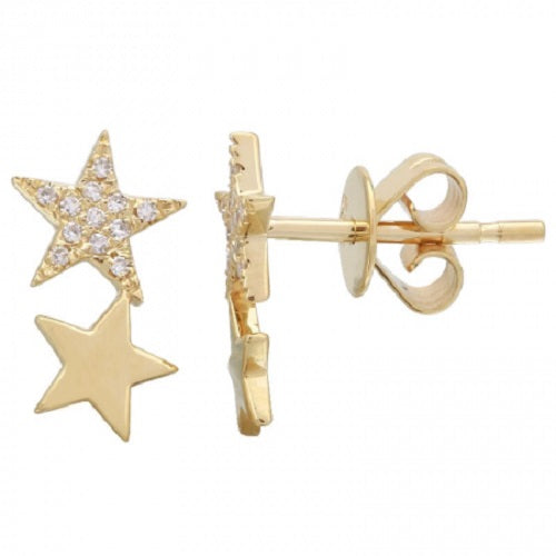 14K Yellow Gold Star Diamond Stud Earrings image 0