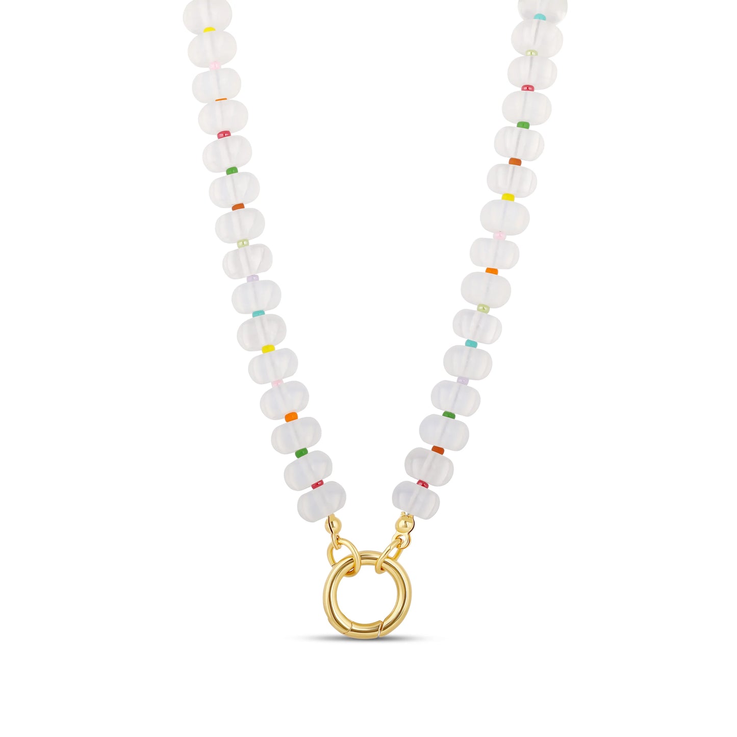 Rainbow Clear Beaded Push Clasp Necklace
