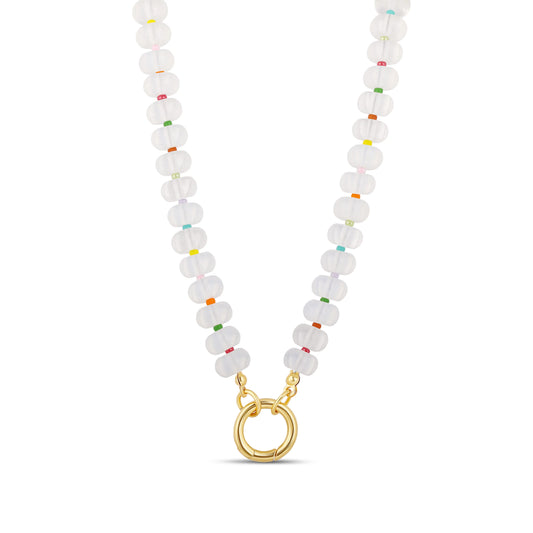 Rainbow Clear Beaded Push Clasp Necklace