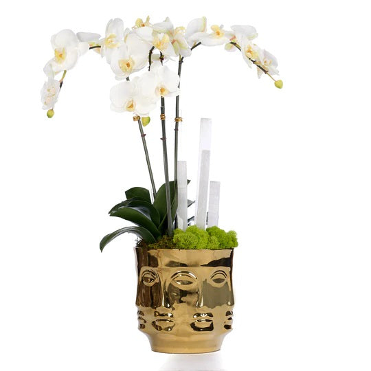 Orchids & Selenite in Ceramic Face Vase image 0