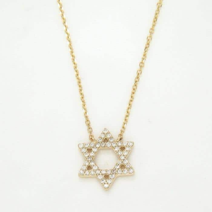14K Yellow Gold Star of David Diamond Necklace image 0