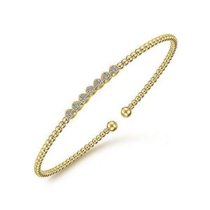 14K Yellow Gold Bujukan Bead Cuff Bracelet with Cluster Diamond Stations image 0