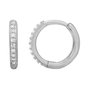 14k White Gold Diamond Round Huggie Earrings 11.5 mm image 0