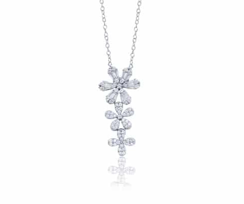 14K White Gold Triple Drop Flower Petal Diamond Necklace image 0