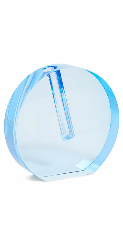 Crystal Round Flat Bud Vase - Blue image