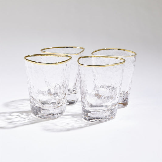 Hammered Water Glass with Gold Rim image 0