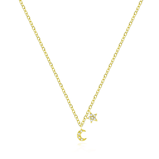 14K YG Mini Moon and Star Necklace image 0