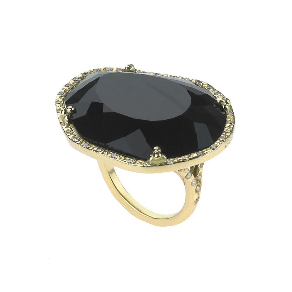18K Black Onyx Diamond Cocktail Ring - Bold and Elegant Jewelry image 0