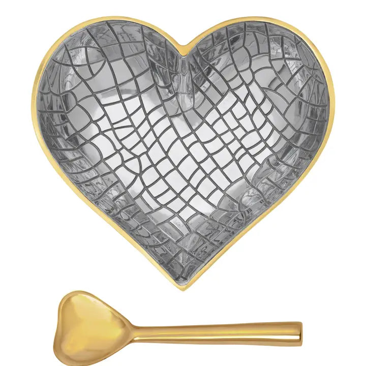 Pattern Heart Dish with Spoon - Croco, Silver & Gold image
