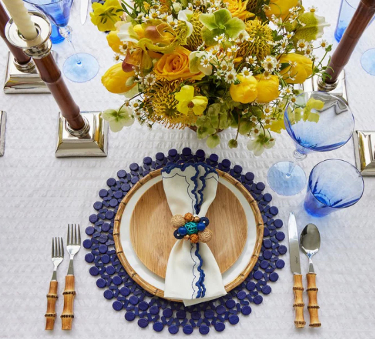 Kim Seybert Navy Blue Round Bamboo Placemat - Set of 4 image 1