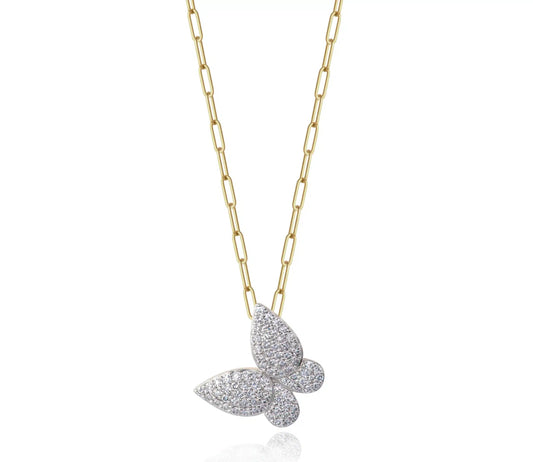 14K Gold Medium Butterfly Diamond Necklace image 0