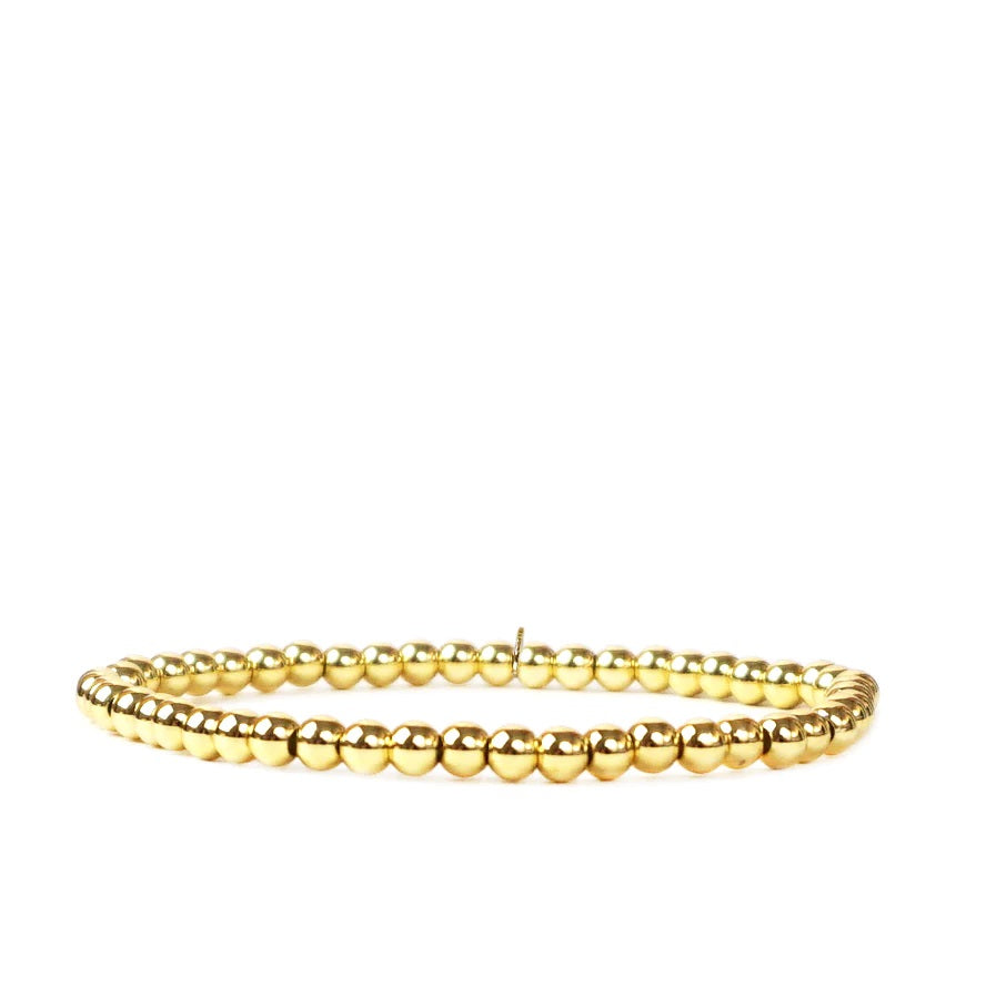 4mm Metal Beaded Stretch Bracelet | Gold image 0
