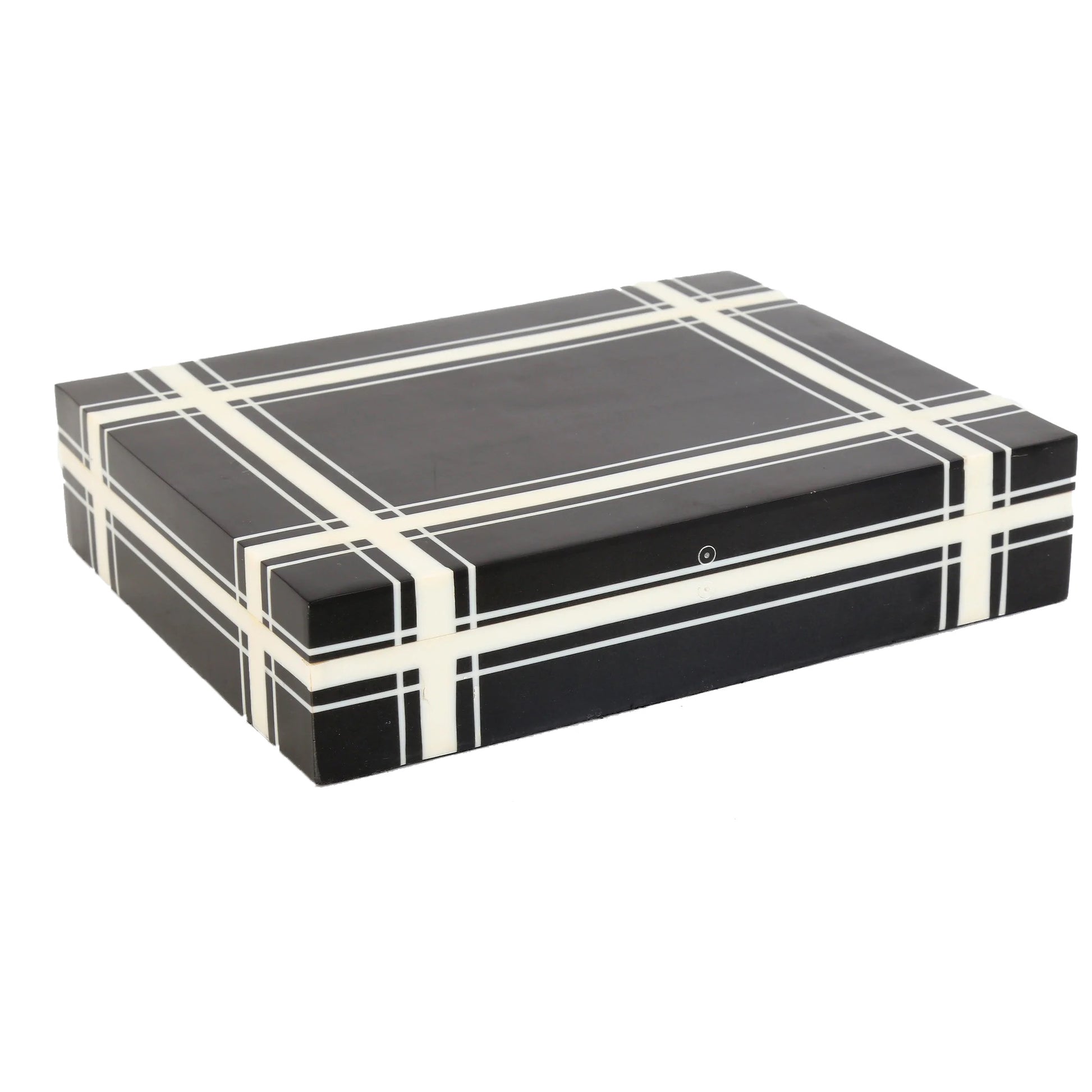 Black and White Plaid Bone Box - Large image