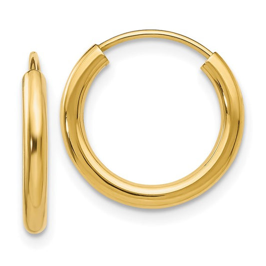 14k Polished Endless 2mm Yellow Gold Hoop Earrings image 0