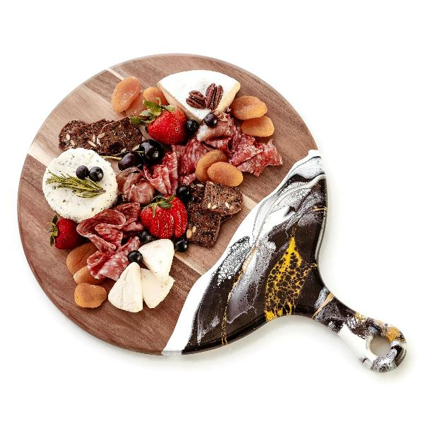 Round Acacia Cheese Paddle Board - Onyx image