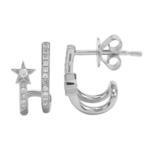 14k White Gold Diamond Star Lobe Stud Earrings image 0