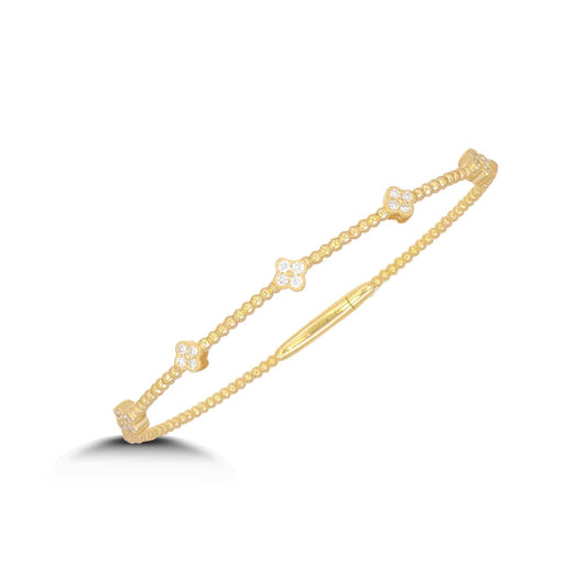 14K Yellow Gold Diamond Clover Flex Bangle image 0