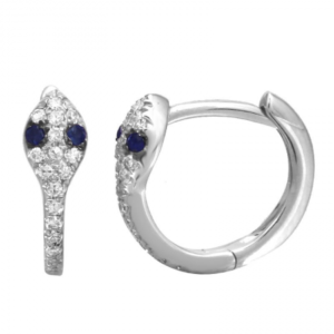 14k White Gold Snake Diamond Huggie Earrings / Sapphire Eye image 0