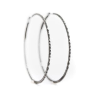 Oxidized Silver Pave Diamond Hoop Earring image 0