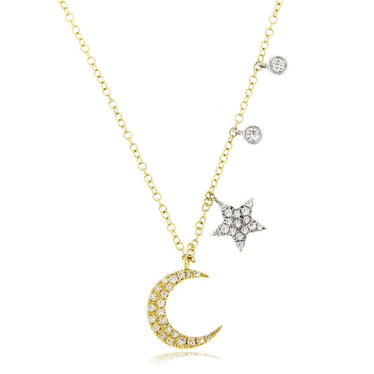 Yellow Gold Moon and Star Diamond Necklace image 0