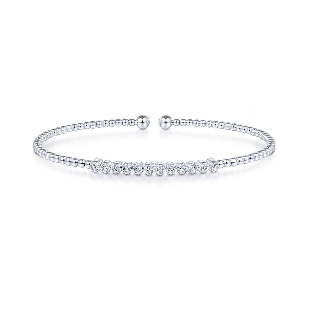 14K White Gold Beaded Diamond Bangle image 0