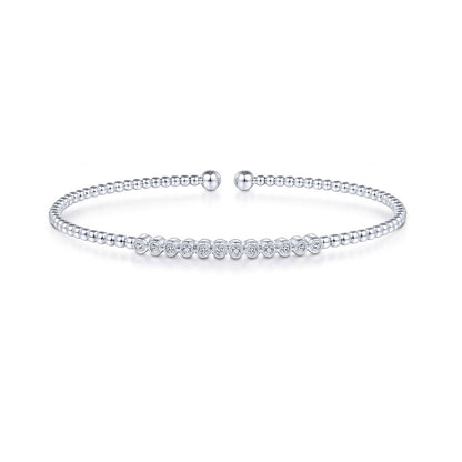 14K White Gold Beaded Diamond Bangle image 0