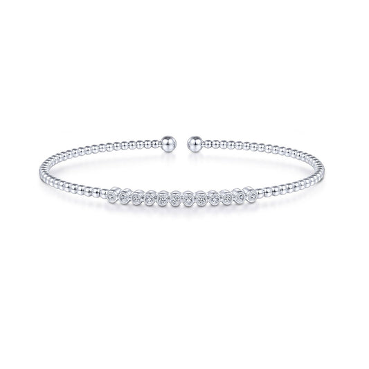 14K White Gold Beaded Diamond Bangle image 0