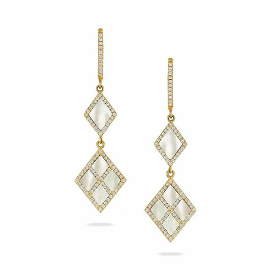 14K Yellow Gold Mother of Pearl & Diamond Dangle Earrings image 0