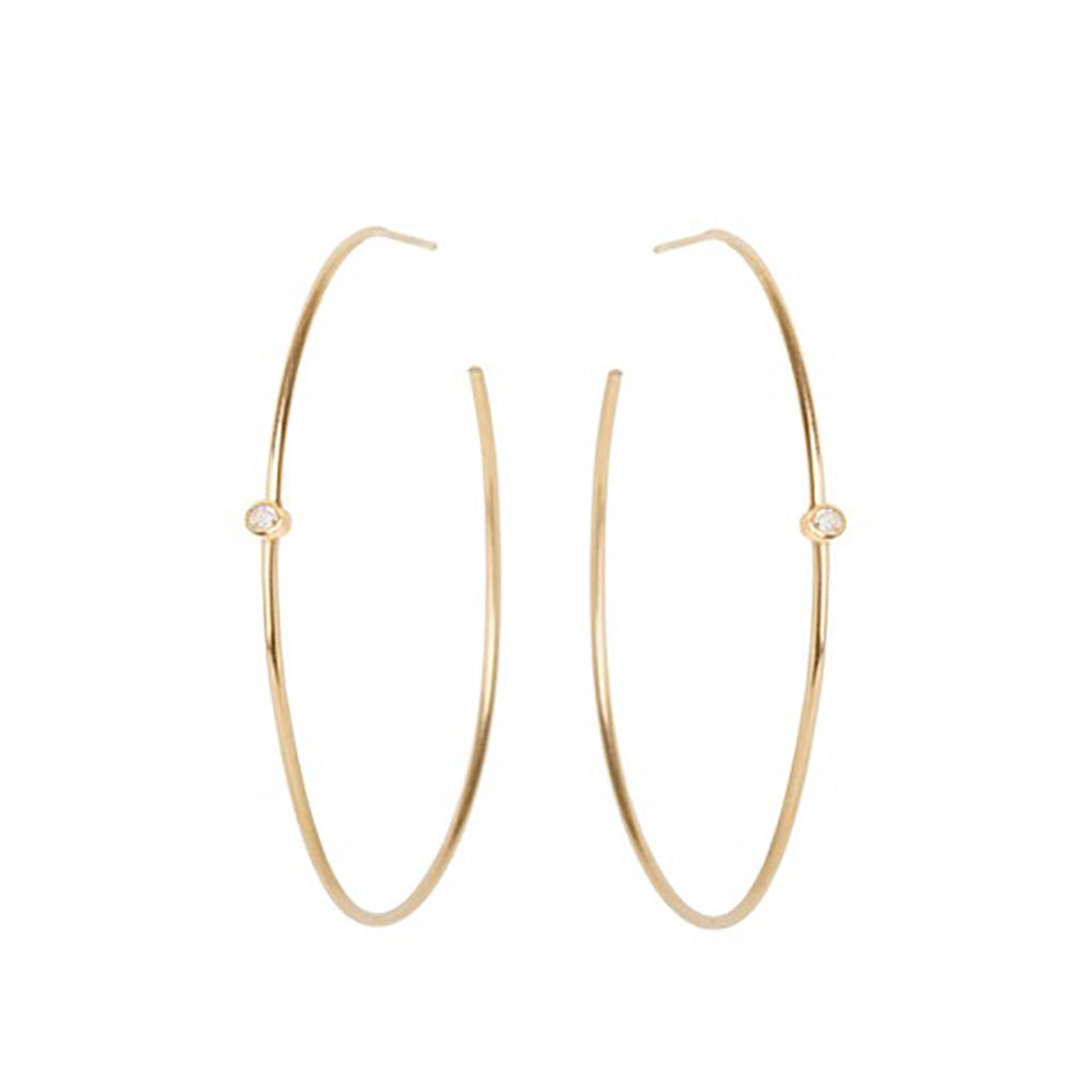 14K Gold Hoops with Bezel Set Diamond image 0